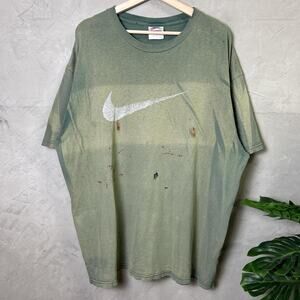Nike White Tag 90s XL Crazy Faded and Distressed Earth Tone Green Tee